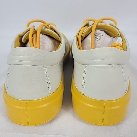NEW ECCO FLEXURE T CAP MEN'S WHITE YELLOW LEATHER SHOES GOLF SZ 8, 39 - Picture 4 of 7